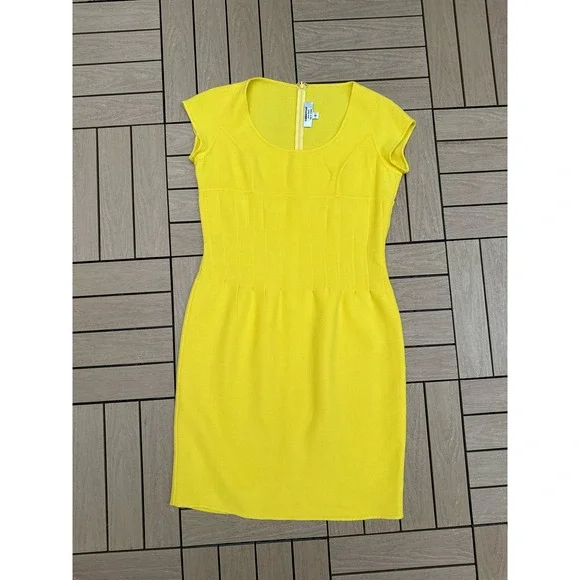 1980's Christian Alta Moda New York canary yellow sleeveless sheath dress